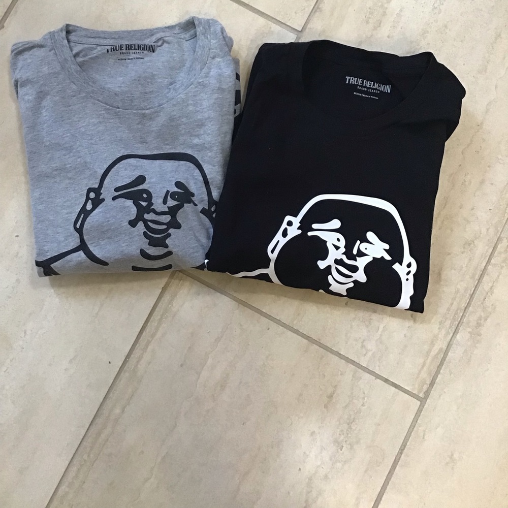 True Religion Men’s Graphic Crew Neck T-Shirts - Black and Gray